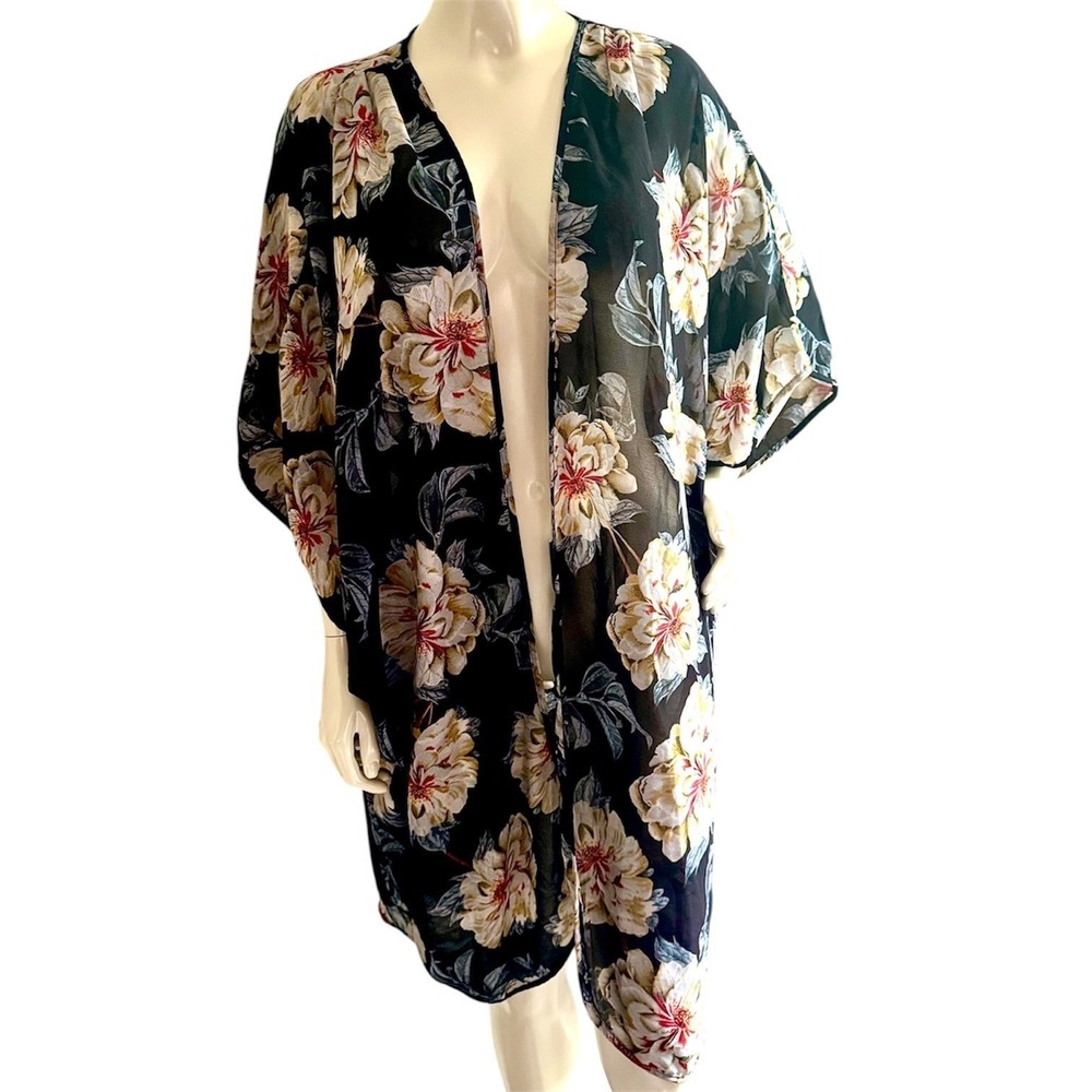 Live 4 Truth Womens 3X Black Floral Sheer Kimono Cardigan Open Front‎ Boho Layer